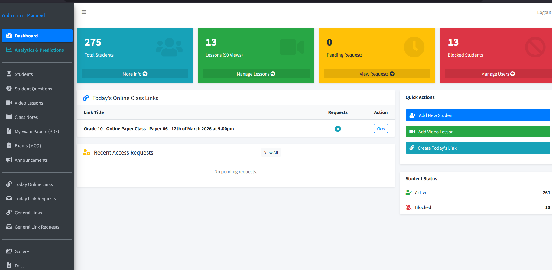 Sofycore Laksisisir LMS - Data Matrix and Educational Statistics